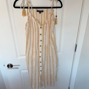 Elegant Cream and Yellow Striped Midi Dress